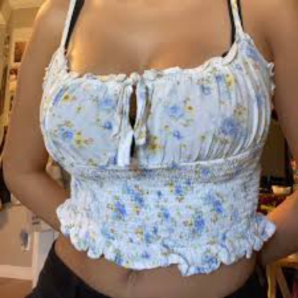 Forever 21 Floral Smocked Camisole - Blue and Yellow